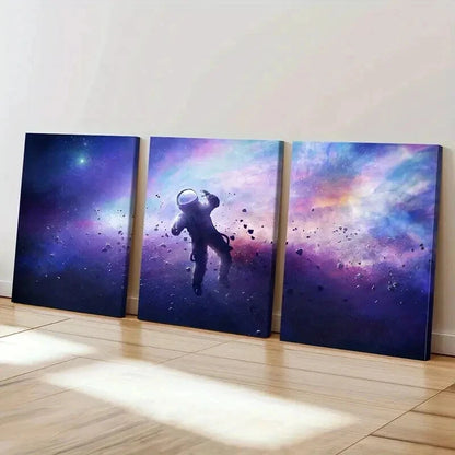 3pcs Galaxy & Nebula Space-Themed Astronaut Wall Art Set Canvas Framed 40x60cm - High Quality Print 100% Australian Made Wall Canvas Ready to Hang