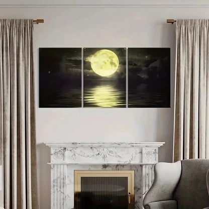3pcs Full Moon Ocean Natural Landscape Wall Art Set Canvas Framed 40x60cm - High Quality Print 100% Australian Made Wall Canvas Ready to Hang