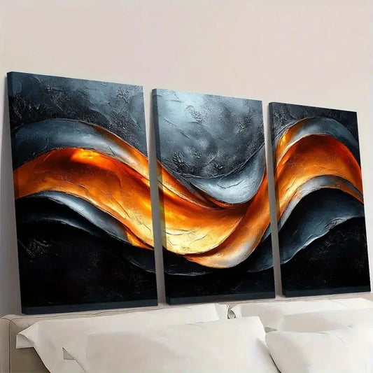 3pcs Oil Painting Style Black Silvery Texture Wall Art Set Canvas Framed 60x90cm - High Quality Print 100% Australian Made Wall Canvas Ready to Hang