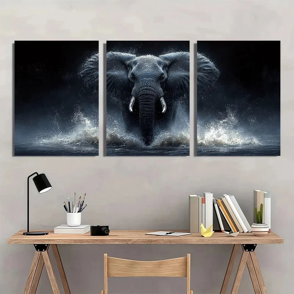 3pcs Funny Animal Elephant Painting Metal Print Ready to Hang Art