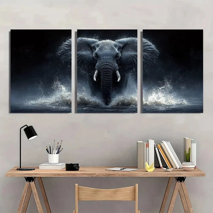 3pcs Funny Animal Elephant Painting Metal Print Ready to Hang Art
