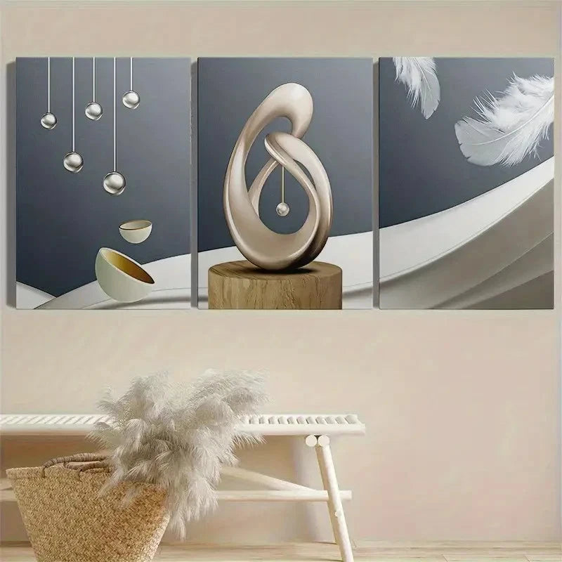 3pcs Modern Abstract Geometric Painting Metal Print Ready to Hang Art