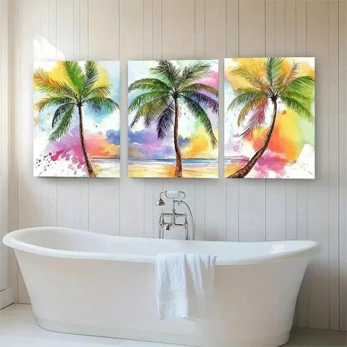 3pcs Tropical Palm Tree Colorful Nature Perfect Wall Art Canvas Unframed - High Quality Print 100% Australian Made Wall Canvas