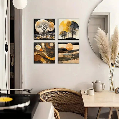 4pcs Beige Geometric  Wall Art Canvas Framed