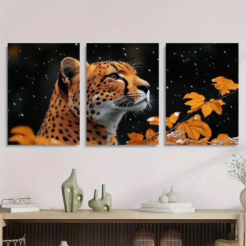 3pcs Cheetah Elegant Animal Themed Metal Print Ready to Hang Art