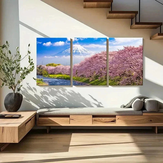 3pcs Japanese Style Cherry Blossoms Mount Fuji  Wall Art Set Canvas Framed 40x60cm - High Quality Print 100% Australian Made Wall Canvas Ready to Hang