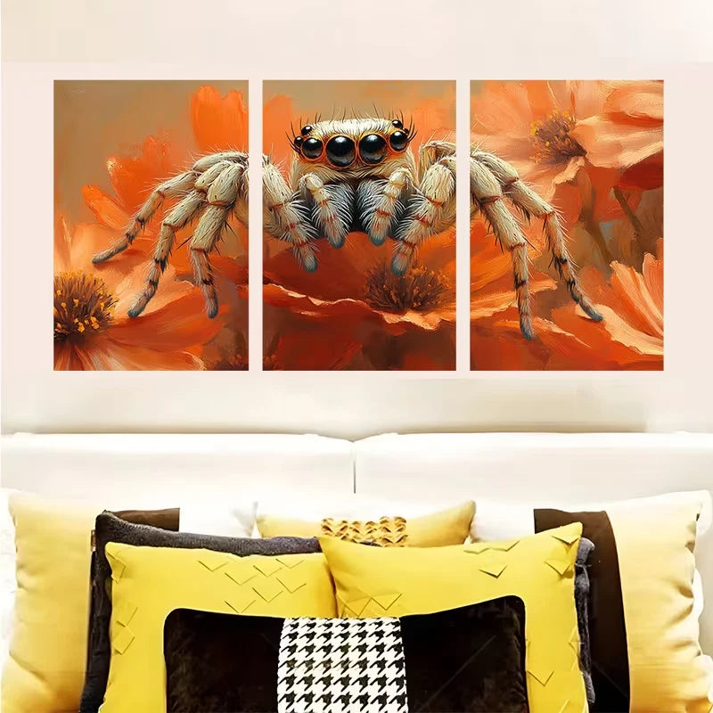3pcs Summer Flowers & Jumping Spider Wall Art Set Canvas Framed 40x60cm - High Quality Print 100% Australian Made Wall Canvas Ready to Hang