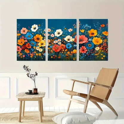 3pcs Vibrant Wildflower Giclée Gouache Perfect Wall Art Set Canvas Framed 40x60cm - High Quality Print 100% Australian Made Wall Canvas Ready to Hang