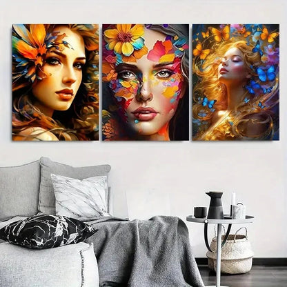 3pcs Colorful Flowers and Butterflies Metal Print Ready to Hang Art