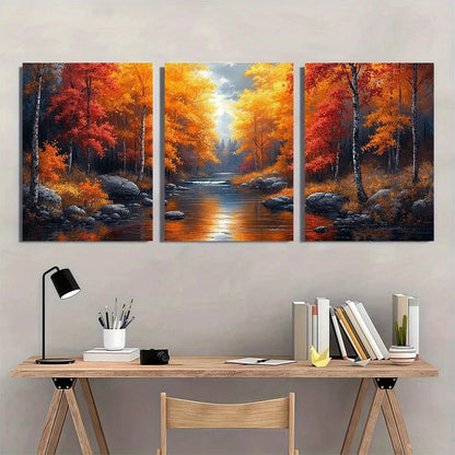 3pcs Vibrant Forest Stream Colorful Floral Wall Art Set Canvas Framed 50x70cm - High Quality Print 100% Australian Made Wall Canvas Ready to Hang