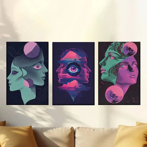 3pcs Glitch art style star human geometric Wall Art Set Canvas Unframed - High Quality Print 100% Australian Made Wall Canvas