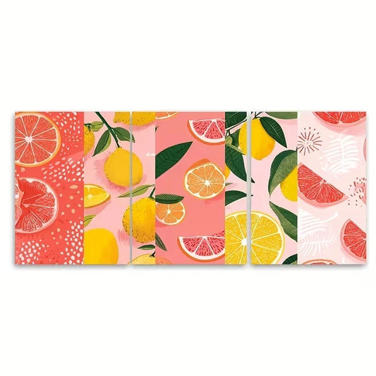 3pcs Pink & Green Retro Italian Summer Kitchen Wall Art Set Canvas Framed 50x70cm - High Quality Print 100% Australian Made Wall Canvas Ready to Hang