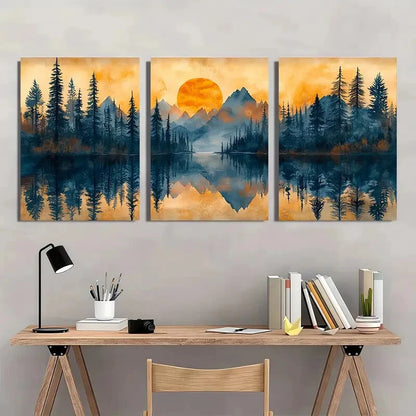 3pcs Peaceful Pine Forest Tranquil Perfect Wall Art Set Canvas Framed 40x60cm - High Quality Print 100% Australian Made Wall Canvas Ready to Hang