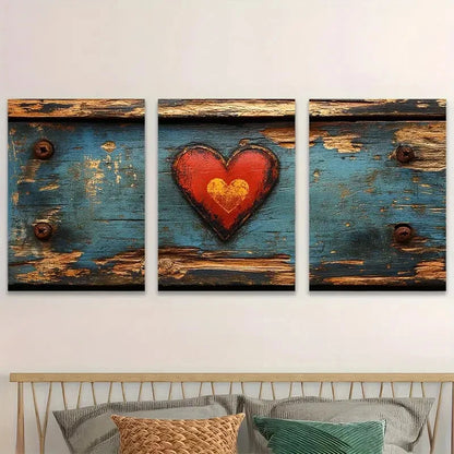 3pcs Coastal Cowgirl Love Heart Blue & Orange Metal Print Ready to Hang Art