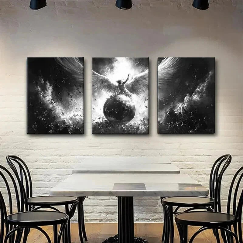 3pcs Angelic Warrior Black And White Perfect Wall Art Set Canvas Framed 40x60cm - High Quality Print 100% Australian Made Wall Canvas Ready to Hang