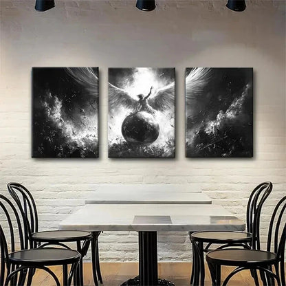 3pcs Angelic Warrior Black And White Perfect Wall Art Set Canvas Framed 40x60cm - High Quality Print 100% Australian Made Wall Canvas Ready to Hang