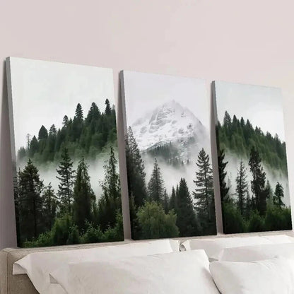 3pcs Forests and Mountains with Rising Mist Wall Art Set Canvas Framed 40x60cm - High Quality Print 100% Australian Made Wall Canvas Ready to Hang