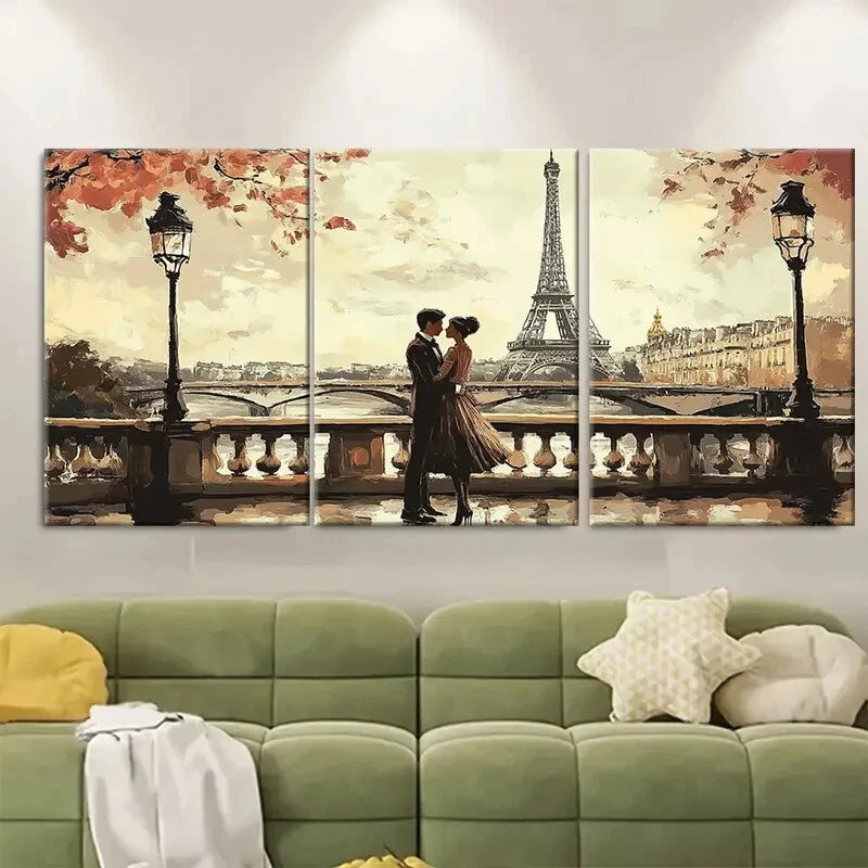 3pcs Vintage Paris Eiffel Tower Romantic Metal Print Ready to Hang Art
