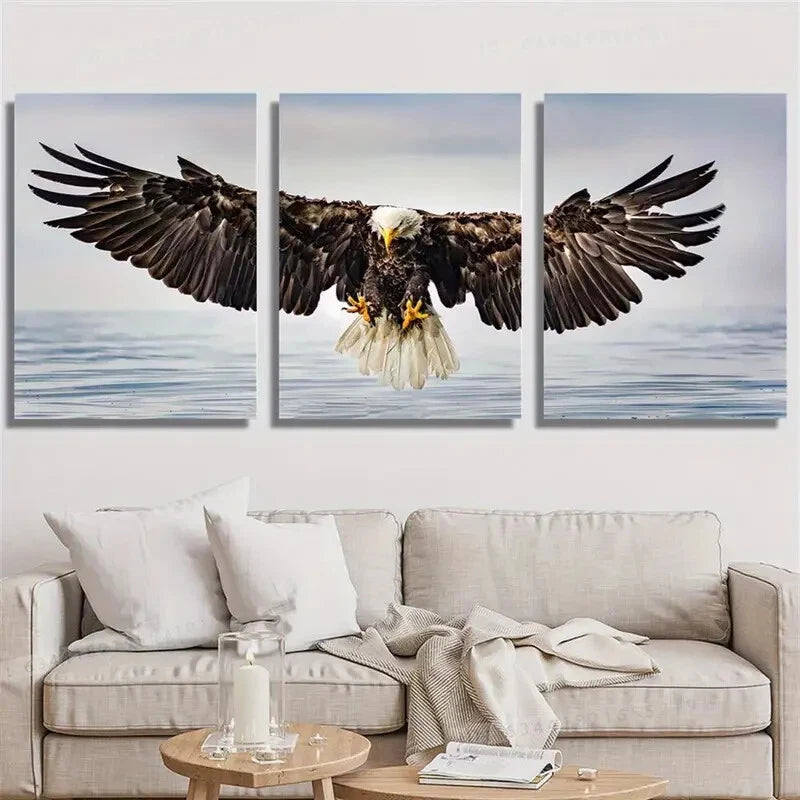 3pcs Bald Eagle in Flight Vibrant Nature Metal Print Ready to Hang Art