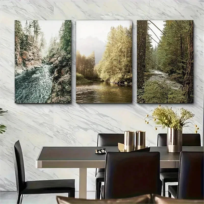 3pcs Nature Forest Modern Minimalist Metal Print Ready to Hang Art