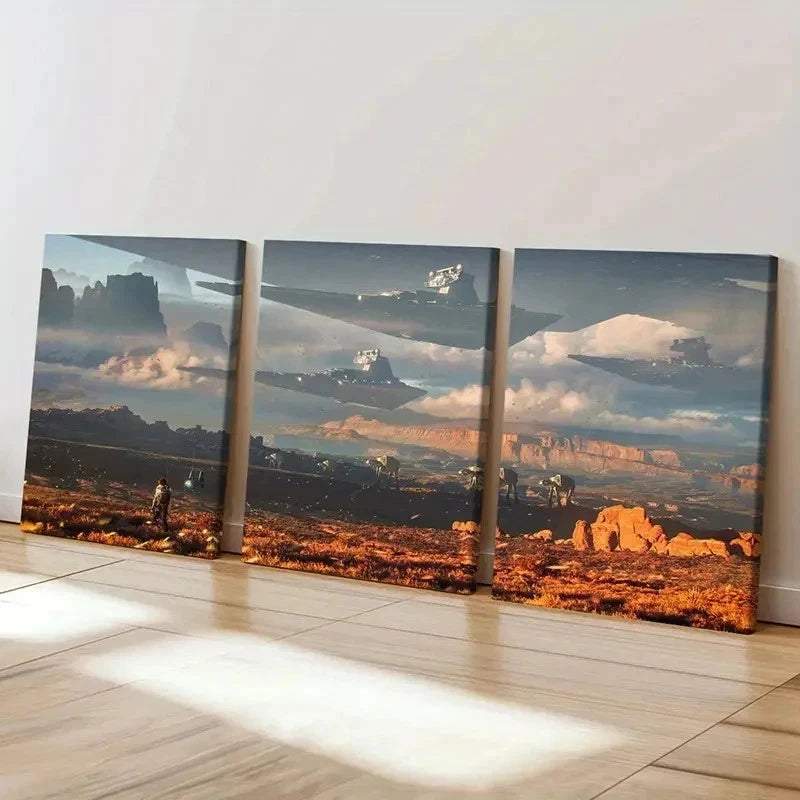 3pcs Classic Science Fiction Movie Wall Art Set Canvas Framed 40x60cm - High Quality Print 100% Australian Made Wall Canvas Ready to Hang