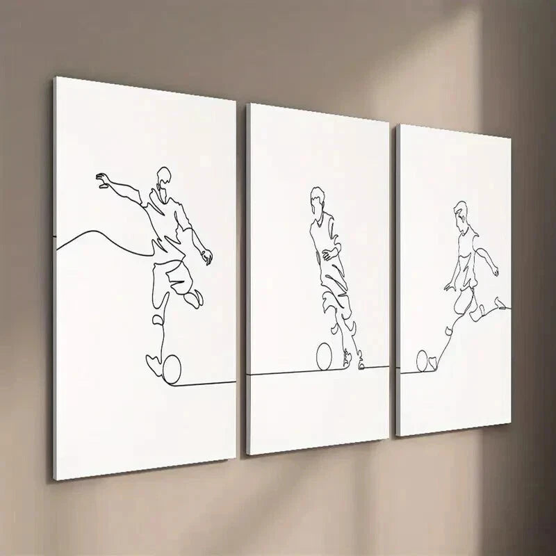 3pcs Soccer Player Minimalist Line Decor Wall Art Set Canvas Framed 50x70cm - High Quality Print 100% Australian Made Wall Canvas Ready to Hang