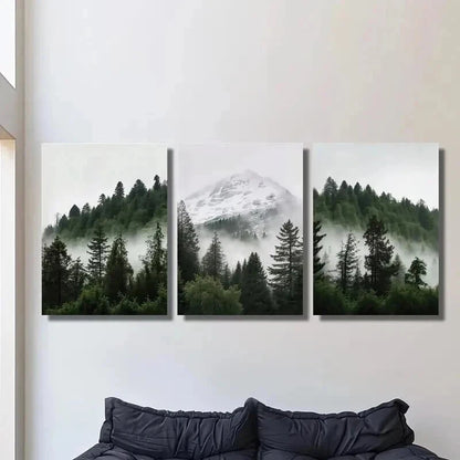 3pcs Forests and Mountains with Rising Mist Wall Art Set Canvas Framed 40x60cm - High Quality Print 100% Australian Made Wall Canvas Ready to Hang