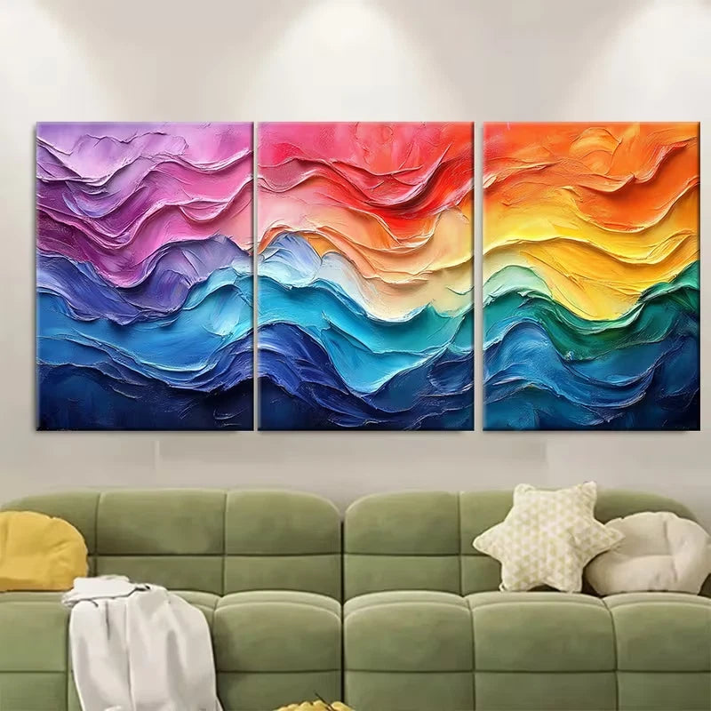 3pcs Rainbow Abstract Art Metal Print Ready to Hang Art