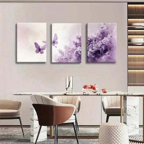 3pcs Purple Lavender Bloom And Butterfly Perfect Wall Art Canvas Unframed – High Quality Print 100% Australian Made Wall Canvas