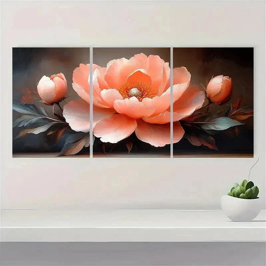 3pcs Pink Peonies Beige Décor Nature Perfect Wall Art Set Canvas Framed 40x60cm - High Quality Print 100% Australian Made Wall Canvas Ready to Hang