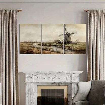 3pcs Windmill Landscape Artwork Rustic Farmhouse Wall Art Set Canvas Framed 40x60cm - High Quality Print 100% Australian Made Wall Canvas Ready to Hang