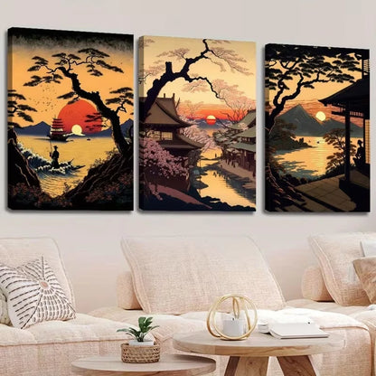 3pcs Featuring Japanese Scenery Wall Art Set Canvas Framed 40x60cm - High Quality Print 100% Australian Made Wall Canvas Ready to Hang