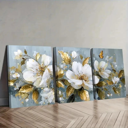 3pcs Golden Butterfly And Leaves Wall Art Set Canvas Framed 40x60cm - High Quality Print 100% Australian Made Wall Canvas Ready to Hang