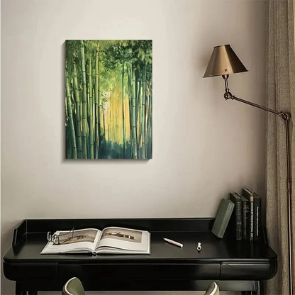 Serene Natural Scenery with Sunlit Bamboo Painting 40x60cm Metal Print Ready to Hang