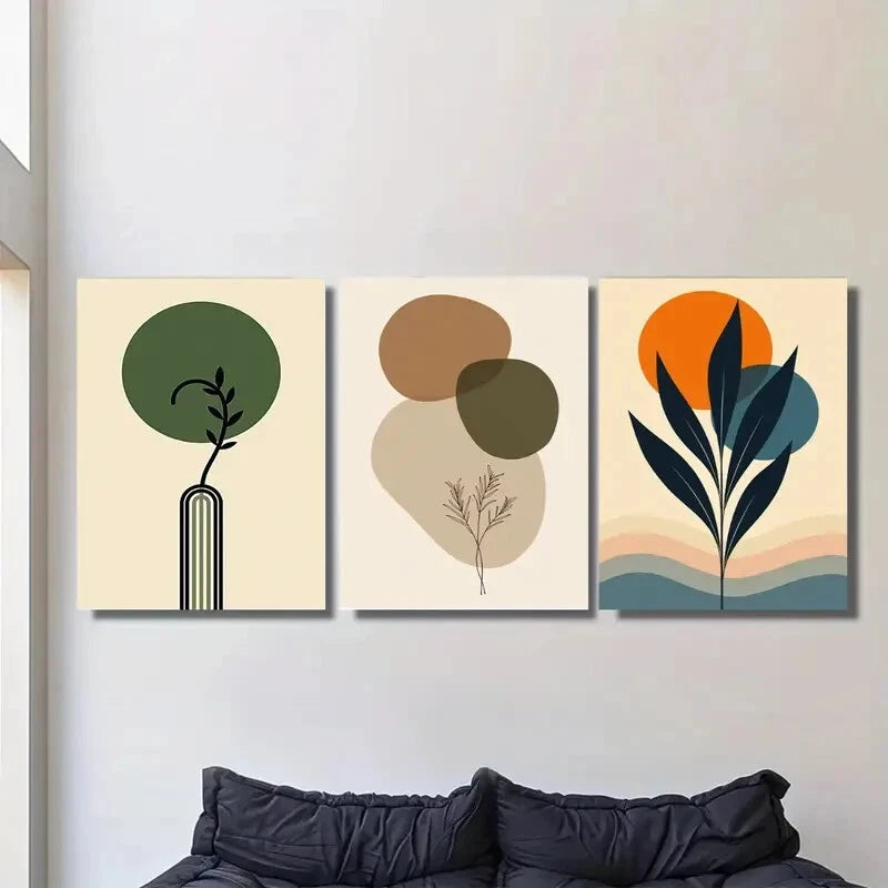 3pcs Botanical Minimalist Style with Neutral Metal Print Ready to Hang Art