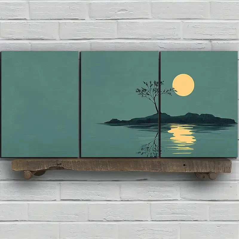 3pcs Reflection of Trees Watercolor Style Metal Print Ready to Hang Art