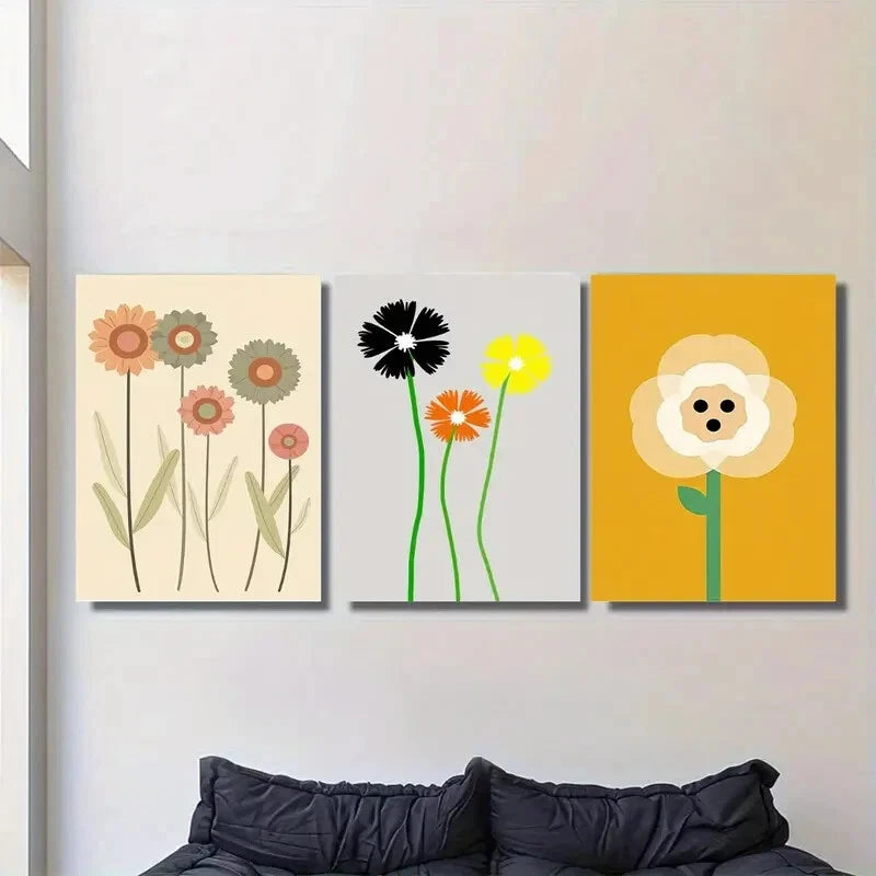 3pcs Modern Floral Colorful Flower Botanical Metal Print Ready to Hang Art