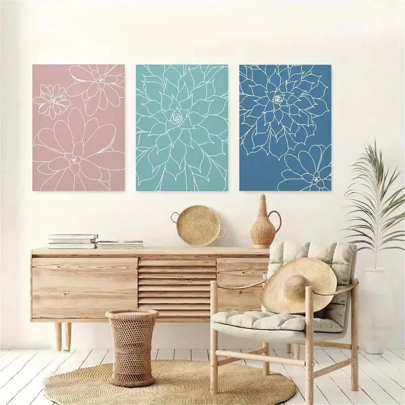 3pcs Cartoon Succulent Botanical Deco Perfect Wall Art Set Canvas Framed 40x60cm - High Quality Print 100% Australian Made Wall Canvas Ready to Hang