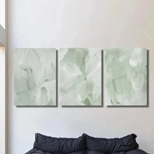 3pcs Sage Green & White Abstract Painting Wall Art Set Canvas Unframed - High Quality Print 100% Australian Made Wall Canvas