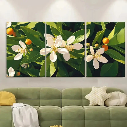 3pcs Florida Orange Blossom Green Leaves Metal Print Ready to Hang Art