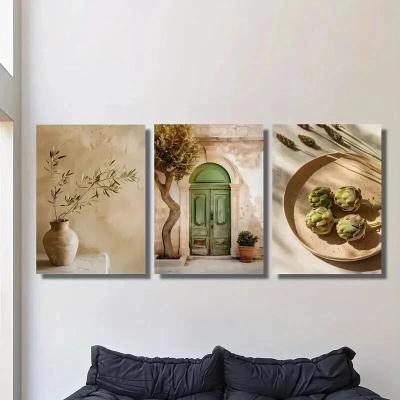 3pcs Italian Vintage Olive Tree & Vase Wall Art Set Canvas Framed 40x60cm - High Quality Print 100% Australian Made Wall Canvas Ready to Hang