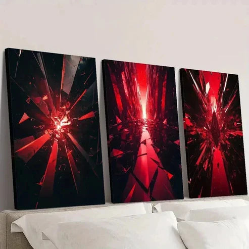 3pcs Broken Red Crystal Fragments Splash Wall Art Canvas Unframed - High Quality Print 100% Australian Made Wall Canvas