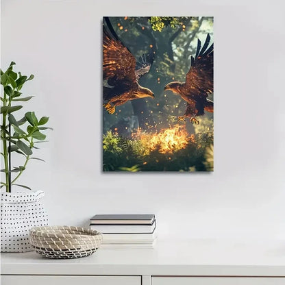 Eagle Duo in Lush Green Meadow Painting 40x60cm Metal Print Ready to Hang