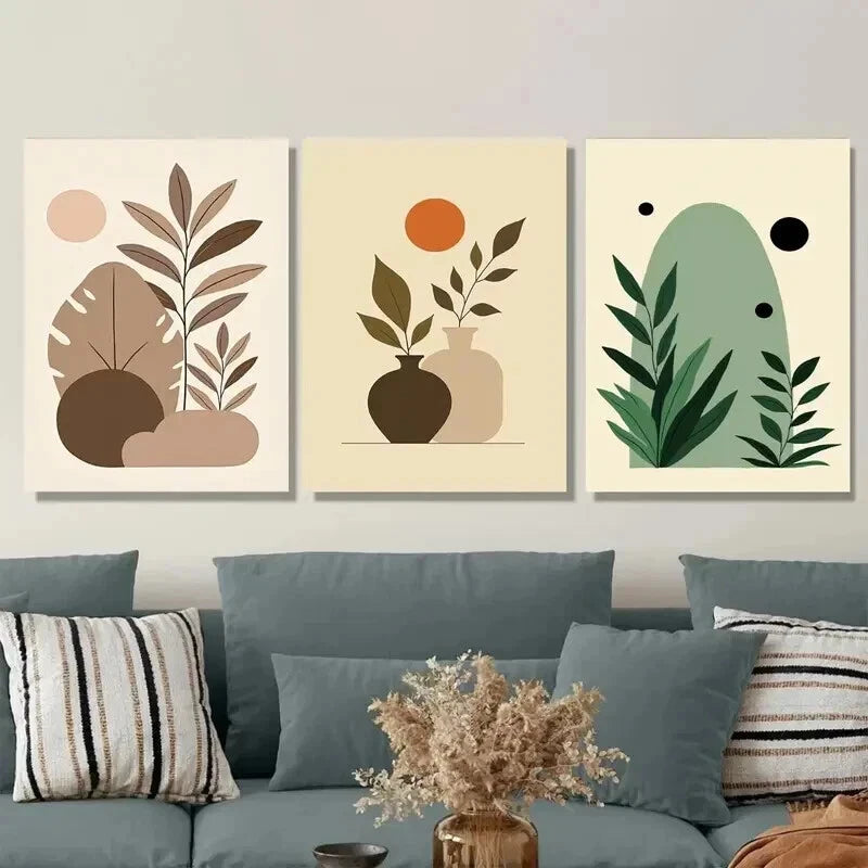 3pcs Modern Abstract Botanical Minimalist Plant Wall Art Set Canvas Framed 40x60cm - High Quality Print 100% Australian Made Wall Canvas Ready to Hang