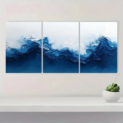 3pcs Blue & White Abstract Painting  Wall Art Set Canvas Framed 60x90cm - High Quality Print 100% Australian Made Wall Canvas Ready to Hang