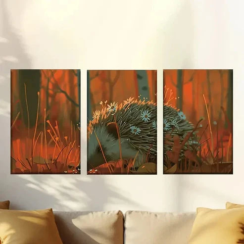 3pcs Hedgehog of the Dusk Forest Wall Art Set Canvas Unframed - High Quality Print 100% Australian Made Wall Canvas