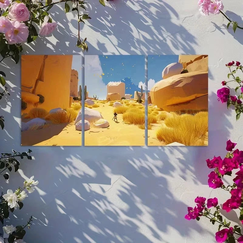 3pcs Desert with Large Rock Formations Metal Print Ready to Hang Art