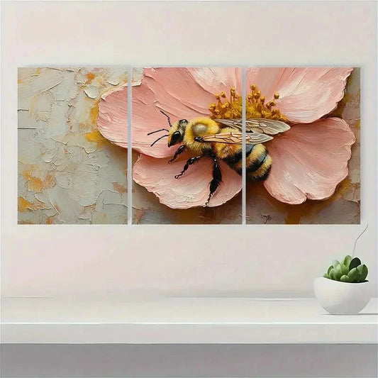 3pcs Honey Bee Yellow Sweet Bumblebee Perfect Wall Art Set Canvas Framed 40x60cm - High Quality Print 100% Australian Made Wall Canvas Ready to Hang