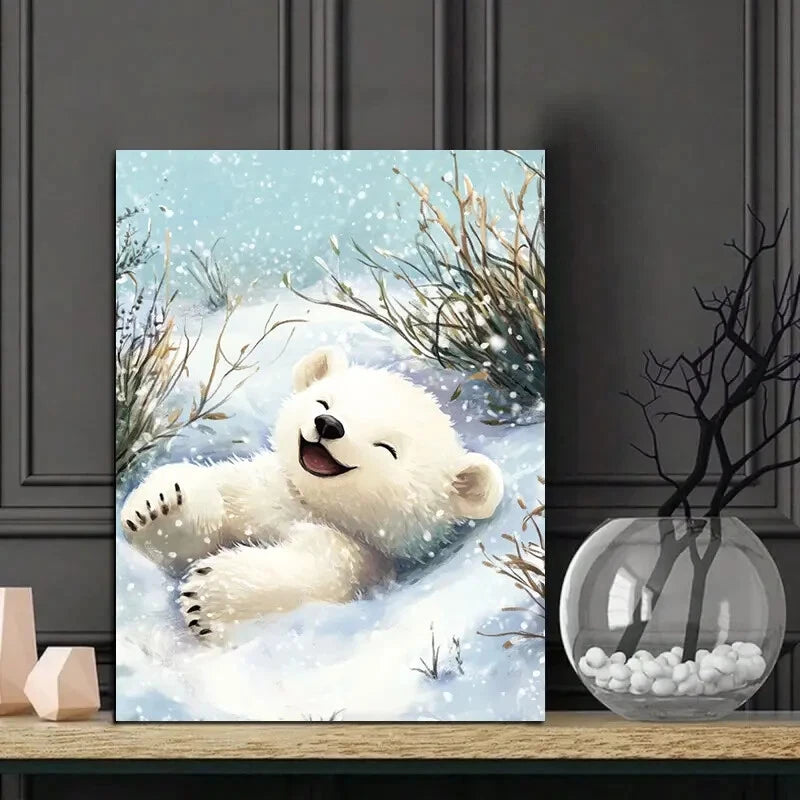 Cute Little Polar Bear Cub Rolling Around in The Snow 40x60cm Metal Print Ready to Hang
