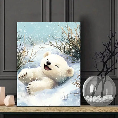 Cute Little Polar Bear Cub Rolling Around in The Snow 40x60cm Metal Print Ready to Hang
